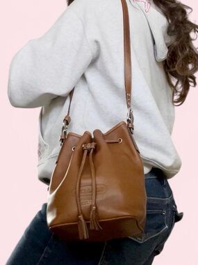 Vintage Coach Glovetanned Leather Shoulder Bag Drawstring Bucket Bag Brown 7554